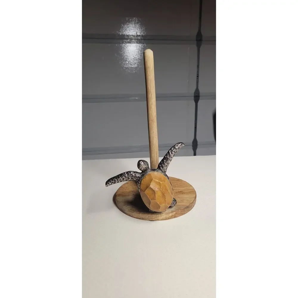 Mud Pie Sea Turtle Paper Towel Holder Wood Coastal Beach Kitchen Decor Farmhouse
